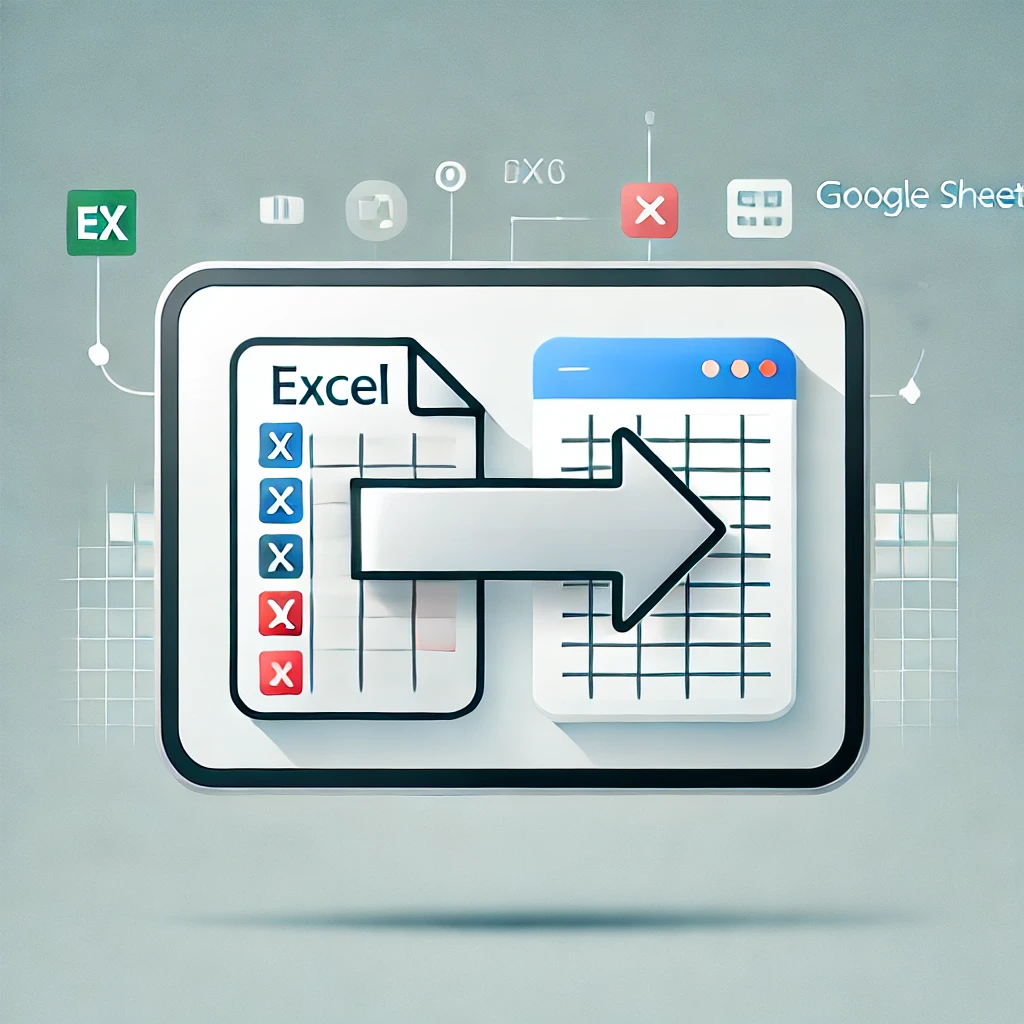 DALLE 2025 02 13 17.41.57 An informative digital illustration showing a transition from an Excel spreadsheet to a Google Sheets interface. The image includes an Excel file icon